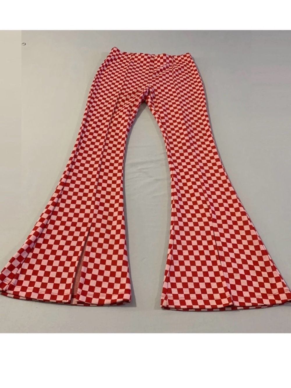 SO Red & Light Pink Checkerboard Flared Pants- XS
